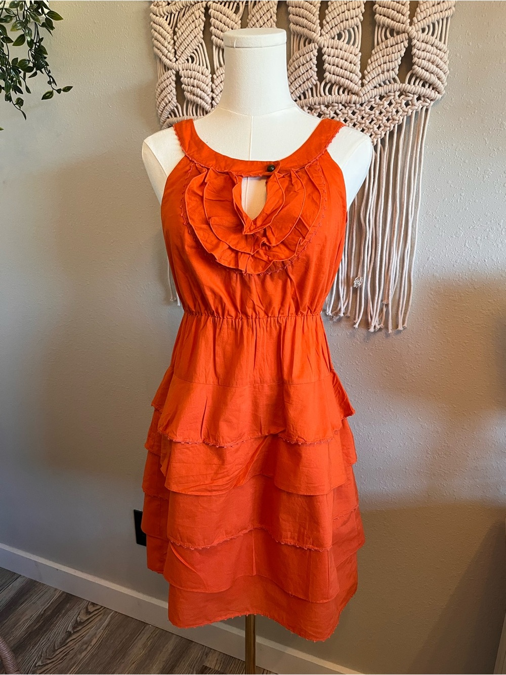 Maeve Orange Ruffle Tiered Mini Dress NWOT (Belt & Necklace not included) - Picture 4 of 9